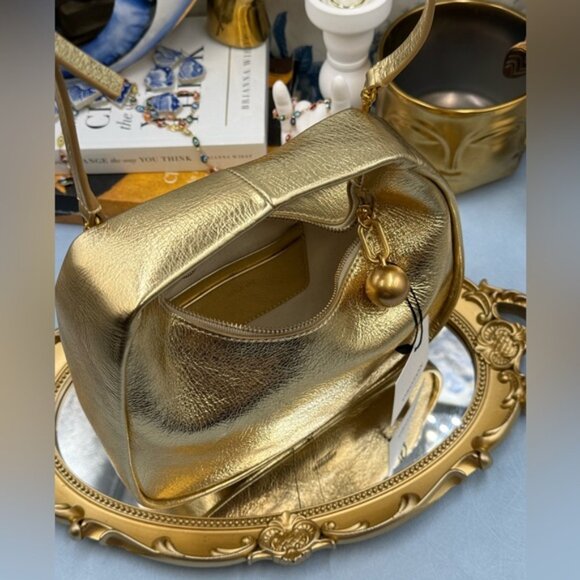 🆕 OROTON 🧿 NWT Clara Mini Convertible Crossbody Bag, Crinkle Gold Leather - Picture 6 of 15